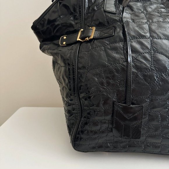 YSL Yves Saint Laurent Downtown Black Quilted Croc Embossed Patent Leather - Picture 3 of 15